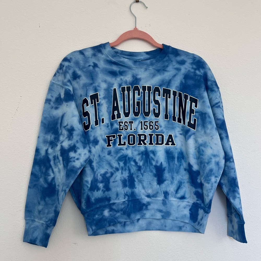 St Augustine Florida Tie Dye Sweatshirt XS Blue Crewneck NWT